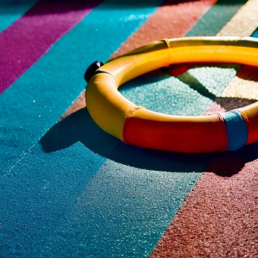 Яркий хула-хуп на деревянном полу спортзала, окруженный фитнес-оборудованием.