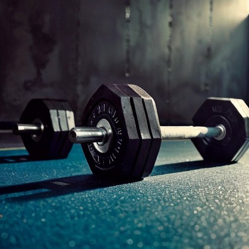 Сцена тренировки: слева - изношенные брусья для отжиманий, справа - блестящие гантели на коврике, на фоне - мотивационные цитаты и часы.