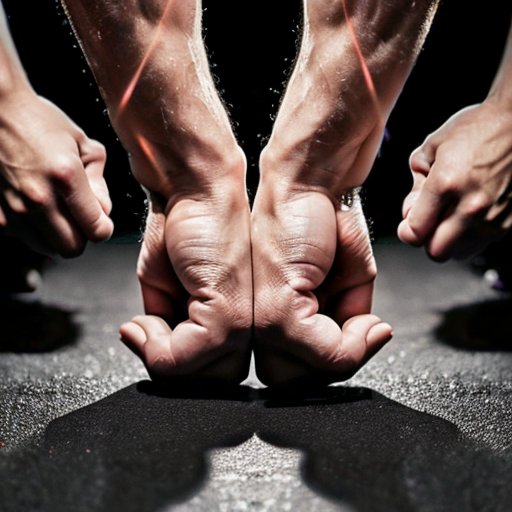 Сжатые кулаки на гимнастическом коврике с контурными иллюстрациями основных мышечных групп, задействованных в отжиманиях на кулаках.