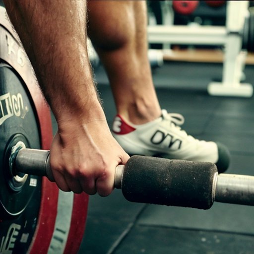 Близкий план штанги с потом, на фоне размытого спортинвентаря, символизирующий физические усилия и