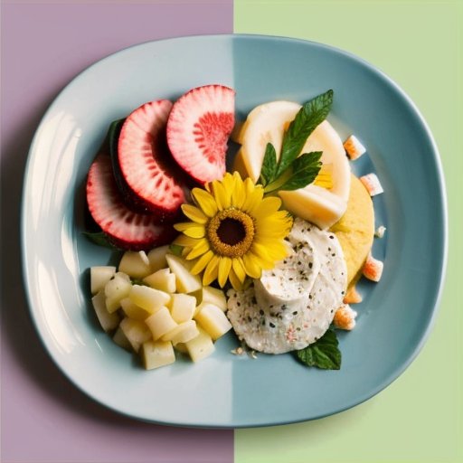 Тарелка с пищей для больных: одна половина с мягкой едой, другая пустая. Медицинские элементы вокруг.