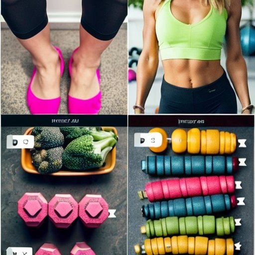 Организованное фитнес-пространство с гантелями, йога-матом и здоровым питанием.