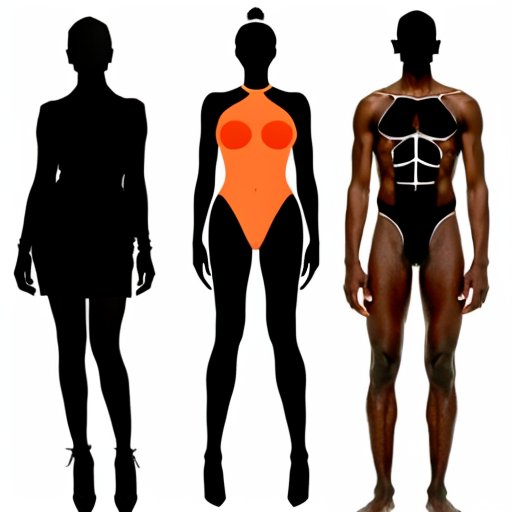 Силуэты трёх соматотипов: эктоморф, мезоморф и эндоморф.