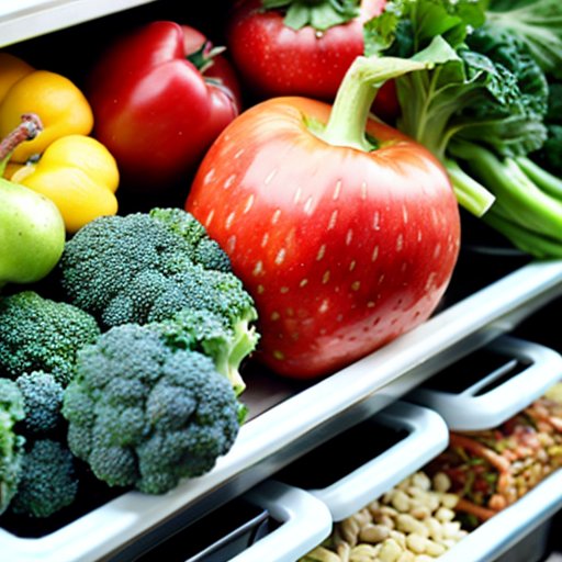 Корзина с яркими здоровыми продуктами на кухонном столе.