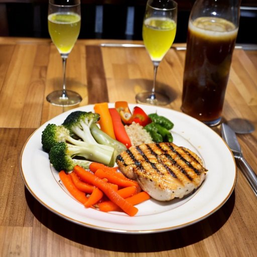 Удобная тарелка с сбалансированным ужином: курица или рыба, киноа или коричневый рис, овощи на пару и оливковое масло, стакан травяного чая.