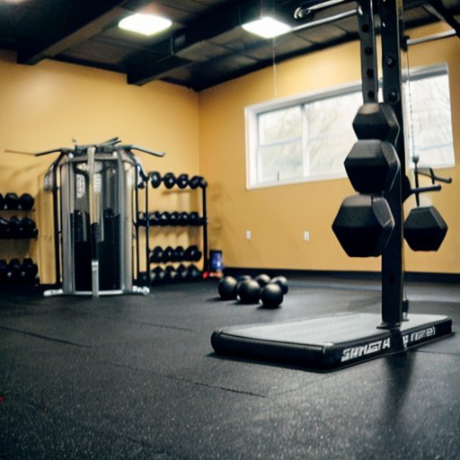 Организованный фитнес-зал с оборудованием для приседаний, стенд с вариациями приседаний и мотивационная атмосфера.