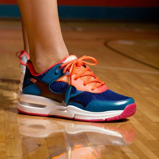 Яркая скакалка на деревянном полу спортзала рядом с кроссовками.