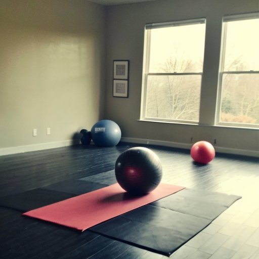 Спокойное фитнес-пространство с оборудованием для балансировки.