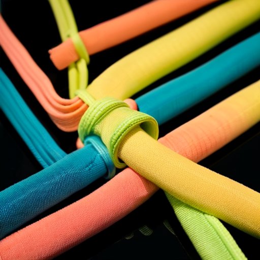 Разноцветные резинки для подтягиваний в форме веера с указанием уровней сопротивления на фоне стильной перекладины.