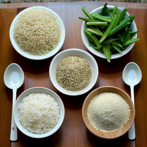 Разнообразие риса с овощами и зеленью для сбалансированного питания.