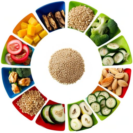 Яркая сбалансированная тарелка с овощами, белками, цельными злаками и здоровыми жирами, рядом стакан воды.