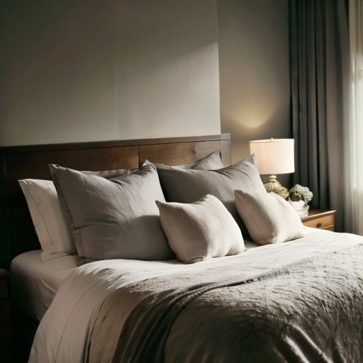 Спокойная спальня с мягким светом и элегантным декором.