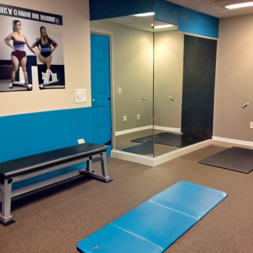 Организованное пространство спортзала с оборудованием для тренировок и мотивационным постером.