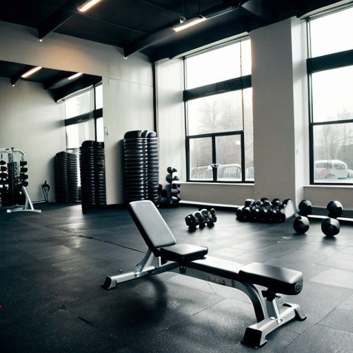 Организованный тренажерный зал с оборудованием для силовых тренировок.