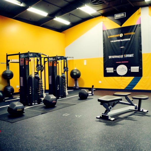 Современный тренажерный зал с оборудованием для силовых тренировок и вдохновляющими плакатами.