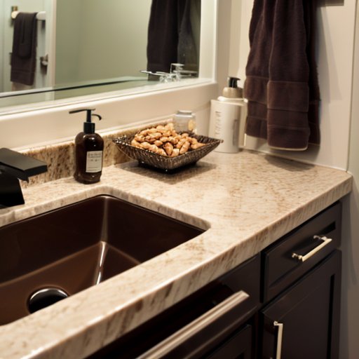 Современный мужской туалетный столик с косметикой и закусками.