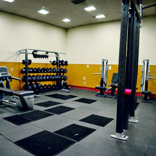 Современный спортзал с штангой, гантелями и тренажерами, отражающий мотивацию и энергетику.