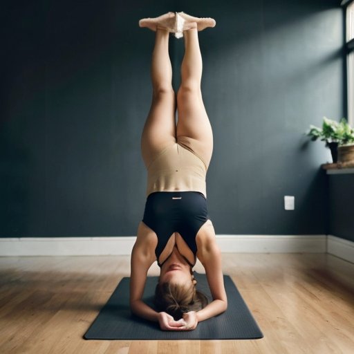 Спокойное пространство для практики стойки на руках с йога-матом, мотивационной цитатой и аксессуарами для растяжки.