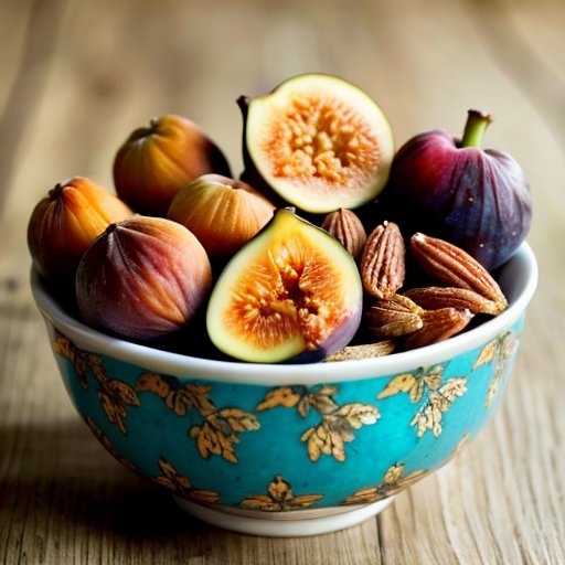 Ассорти из сухофруктов в деревянной миске с зеленью и орехами.