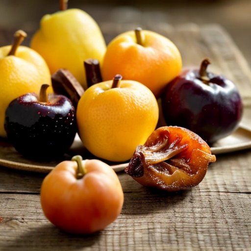 Ассорти из традиционных и экзотических сухофруктов на деревянном столе.