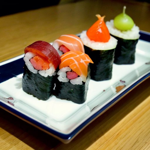 Эстетически оформленный набор суши с роллами, нигири и сашими на деревянном столе.