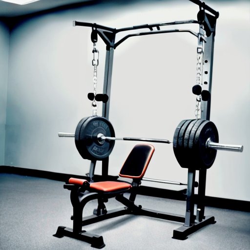 Современный тренажёрный зал с гантелями и штангой, анатомическими диаграммами трапециевидной мышцы на стене и оборудованием для тренировки.