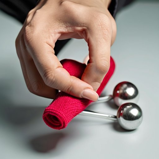 Близкий план руки с упражнениями для пальцев и тренажерами.