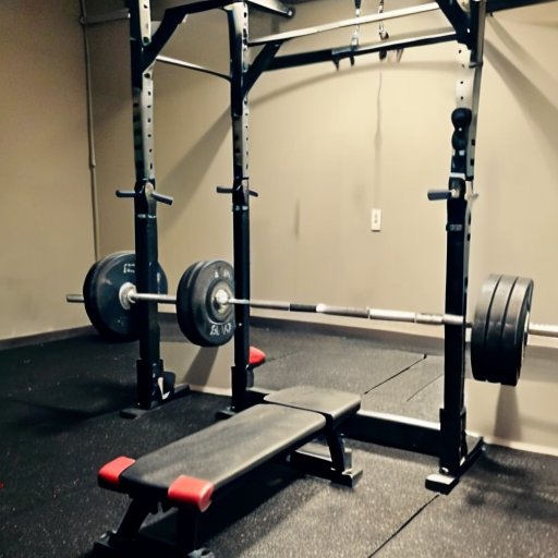 Организованный спортзал с весами и скамьей.