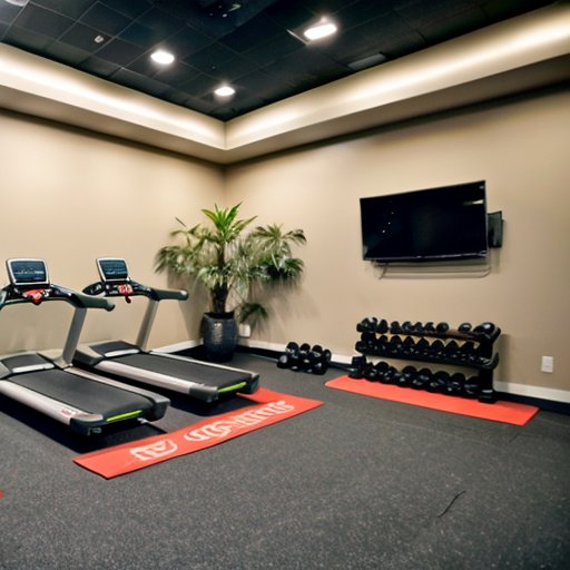 Современный тренажерный зал с высокими технологиями, оборудованием для тренировок и мотивационными цитатами на стенах.