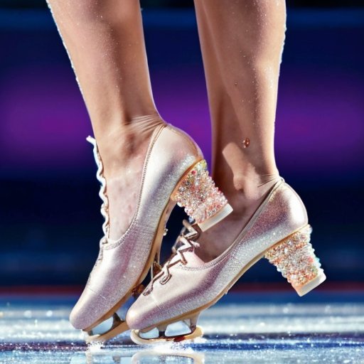 Спокойный каток на закате с блестящим льдом и фигурными коньками на краю.