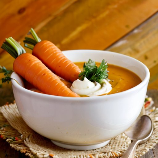 Тарелка тыквенного супа с кремом и зеленью на фоне осенних овощей в уютной кухне.