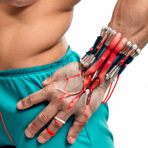 Анатомическая схема запястья с обозначением мышц и упражнениями для укрепления.