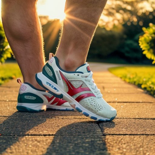 Спокойный утренний пейзаж с беговой дорожкой, зеленью и цветами, символизирующий мотивацию к здоровому образу жизни.