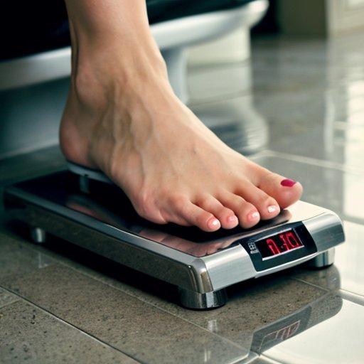 Современная ванная комната с весами для измерения состава тела и предметами для здоровья.