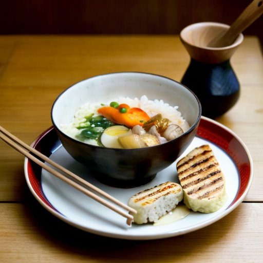 Традиционный японский завтрак: миска мисо-супа, рис, тамагояки, жареная рыба и цукемоно на деревянном столе.