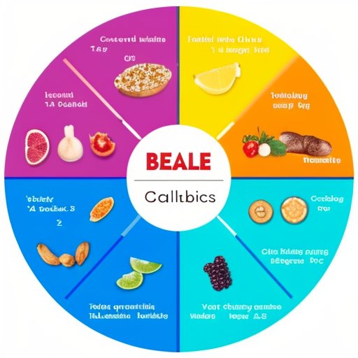 Сбалансированная тарелка с белками, жирами и углеводами, шкала для подсчета калорий и калькулятор.
