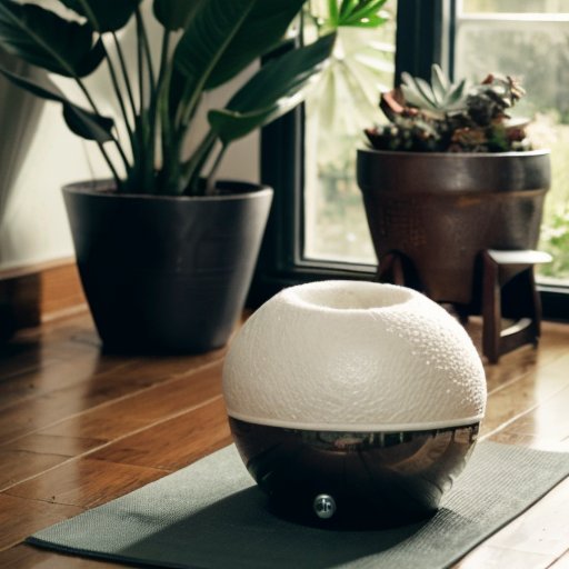 Спокойная домашняя обстановка для релаксации с йога-матом, массажным мячом и растением.