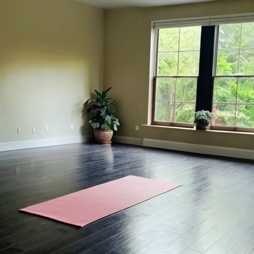 Серене йога-студия с деревянным полом, большими окнами и уютной атмосферой.