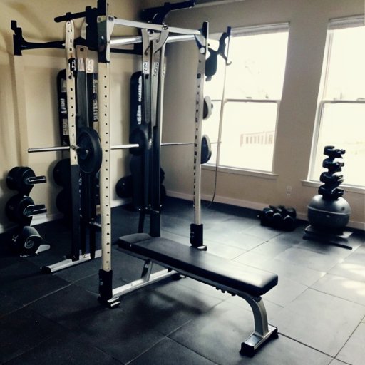 Организованный домашний спортзал с оборудованием для тренировки спины и бицепсов.